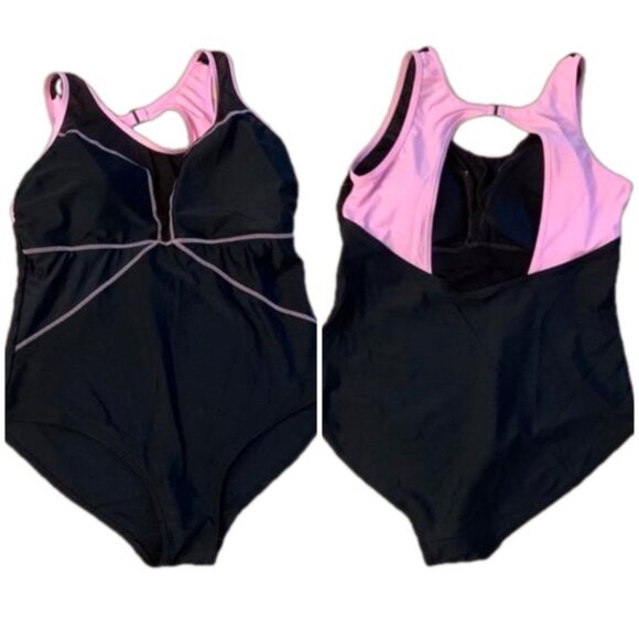 Nola One Piece Swimsuit Racerback Pink And Black - Picture 1 of 10
